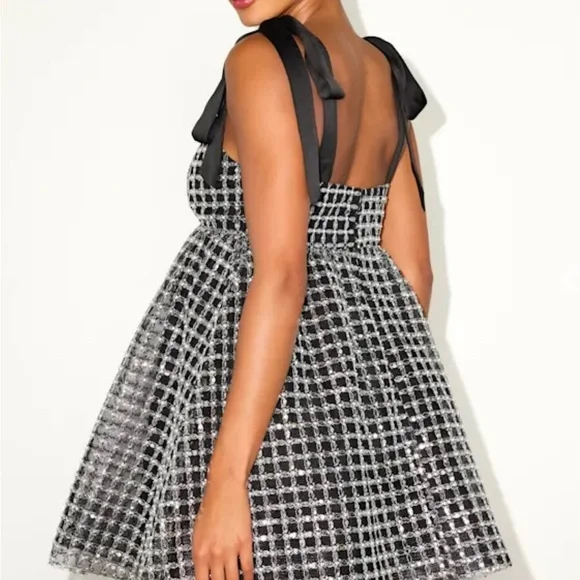 Neandra Black Pearl Tie-Strap Babydoll Mini Dress - Picture 2 of 3